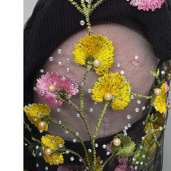 Zhivago In The Garden Floral Mesh Wrap Mini Dress black pink yellow size US 2 - Picture 10 of 15
